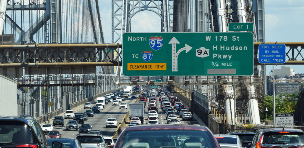 Heavy traffic on the George Washington Bridge leading into New York City